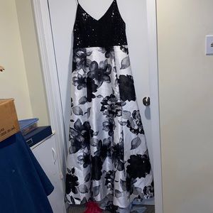 Black and White Floral Prom Dress
